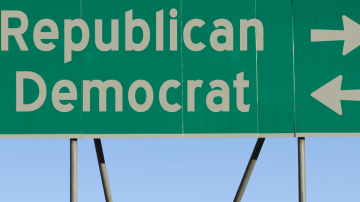 Sign that reads "Republican" and "Democrat"
