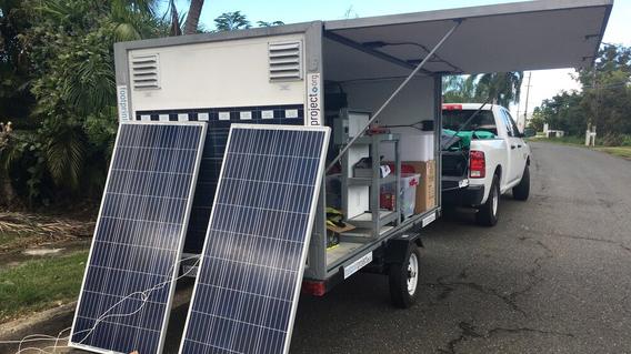 Portable solar energy trailer set up in Puerto Rico