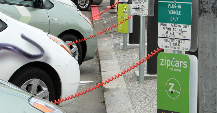 Electric cars at a charging station