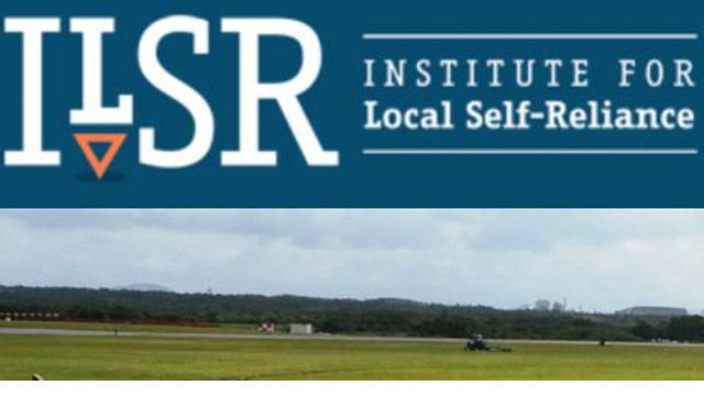 Institute for Local Self-Reliance logo above a photo of a green field