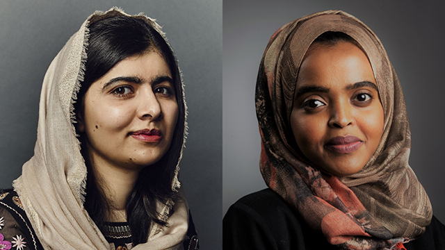 Portraits of Malala Yousafzai and Faiza Mahamud