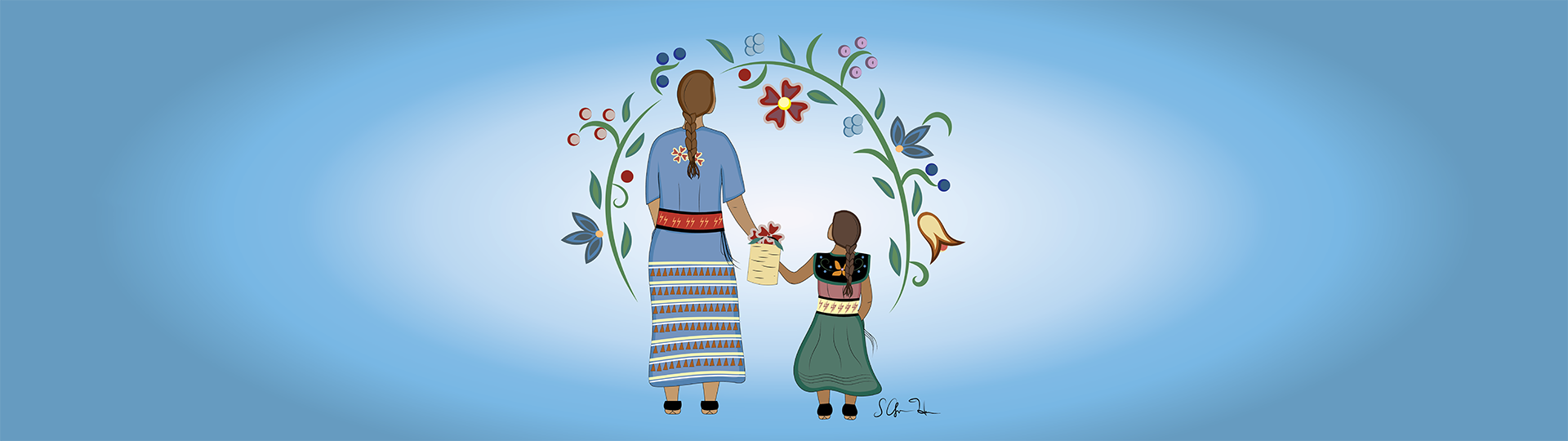 illustration of mother and daughter holding hands, artist: Sarah Agaton Howes