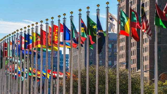 Flags outside the UN building