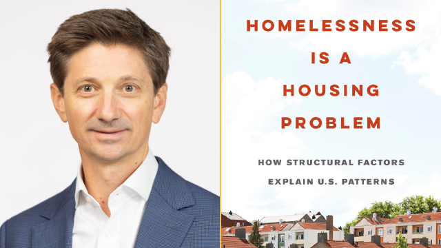 Combo image - headshot of Gregg Colburn and book cover of Homelessness is a Housing Problem