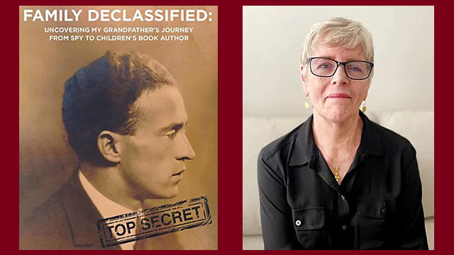 Book cover of 'Family Declassified' and head shot of author Katherine Fennelly
