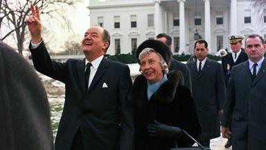 Hubert and Muriel Humphrey walking outside on Inauguration Day 1969.