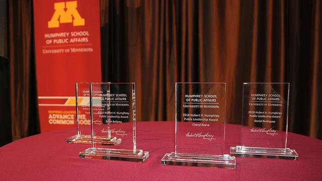 Humphrey Public Leadership Awards placed on a table