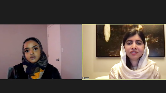 Screen shot of Faiza Mahamud and Malala Yousafzai