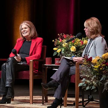 Gloria Steinem and Kerri Miller seated onstage at Northrop.
