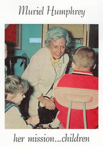 Cover of a brochure saying Muriel Humphrey, her mission is children