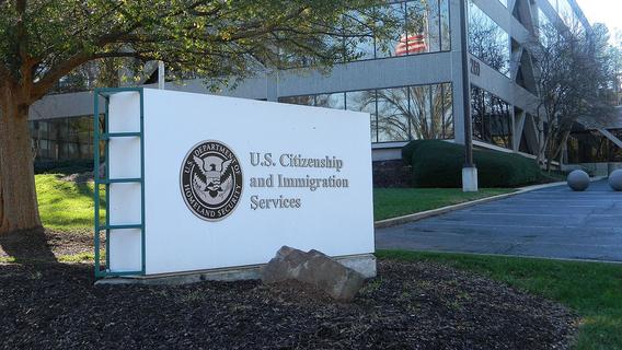 Signage of the US Citizenship and Immigration Services building
