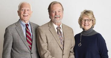Retiring professors Robert Kudrle, John Bryson, and Melissa Stone