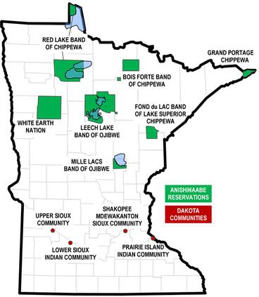 Map showing the 11 tribes in Minnesota