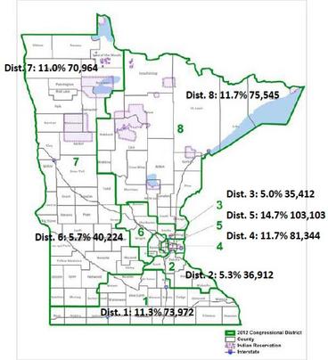 Map of deep poverty rates in Minnesota