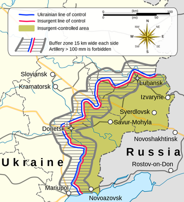Map of the buffer zone between Ukraine and Russia