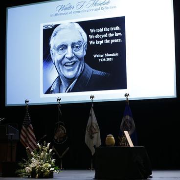 Stage setup for Walter Mondale memorial service